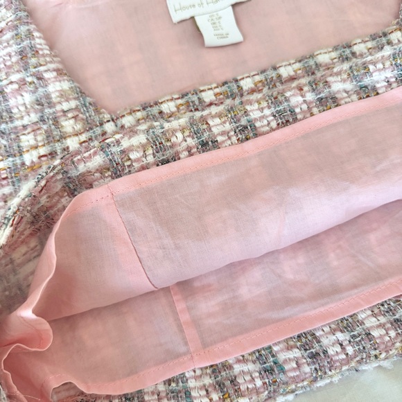 🌸 NWT HOUSE OF HARLOW PINK METALLIC SPARKLE TWEED BOUCLE COORD SKIRT TOP… - Picture 7 of 13